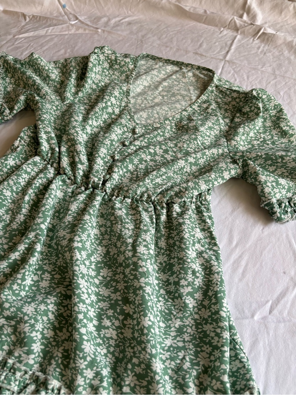 Sage Green Floral Tiered Midi Dress Cottagecore Boho Prairie Dress - Picture 4 of 5